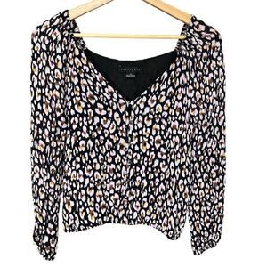 Sanctuary Button Down Women’s Blouse Black Pink Animal Print Size Small